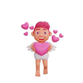 3D illustration of Valentine Cupid character holding a heart png