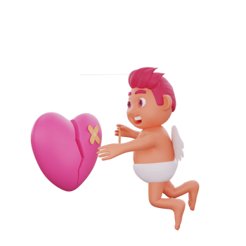 3D illustration of Valentine Cupid character fixing a broken heart png