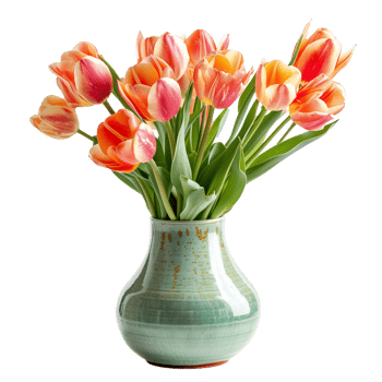 AI generated A ceramic vase with fresh tulips isolated on a transparent background png
