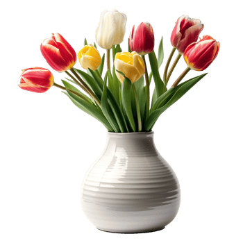 AI generated A ceramic vase with fresh tulips isolated on a transparent background png