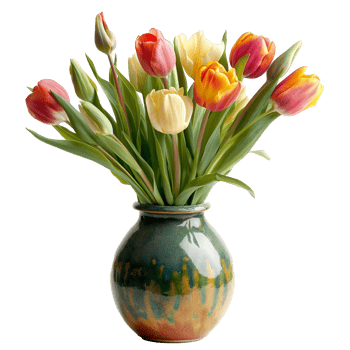 AI generated A ceramic vase with fresh tulips isolated on a transparent background png
