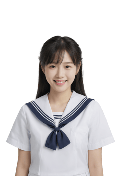 AI generated a beautiful smiling asian girl with japanese school sailor uniform on transparent background png