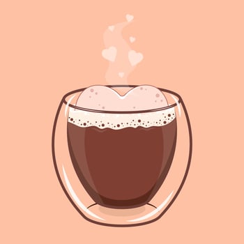 Double wall cup of hot chocolate with heart-shaped cookie. Valentine's day greeting card. vector