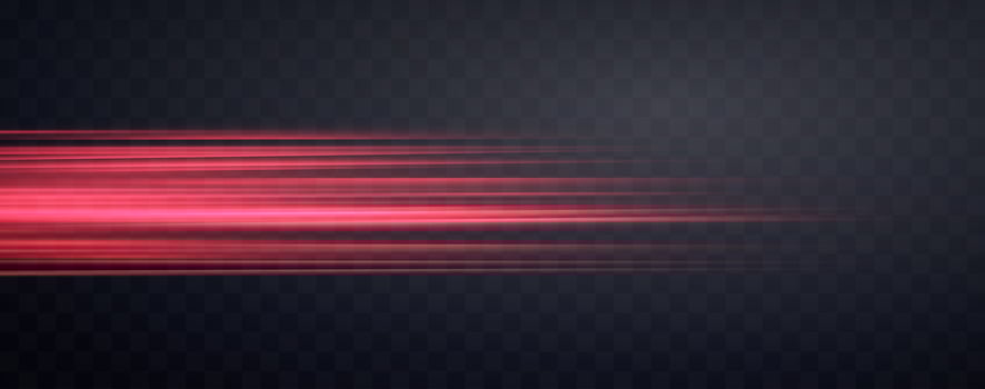 Speed rays, velocity light neon flow, zoom in motion effect, red glow speed lines, colorful light trails, stripes. Abstract background, vector illustration.