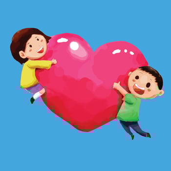 Lovely children hugging pink heart watercolor illustration vector