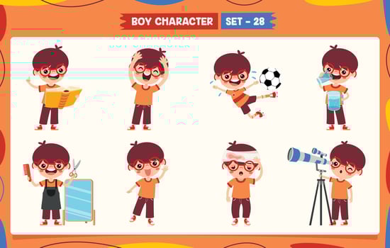 Cartoon Boy Doing Various Activities vector
