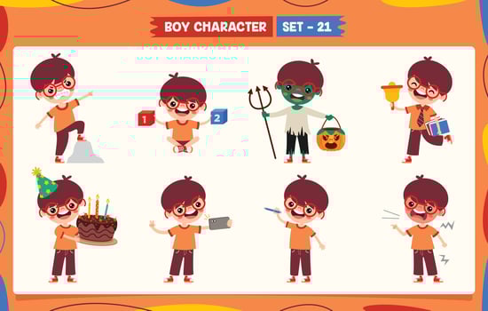 Cartoon Boy Doing Various Activities vector