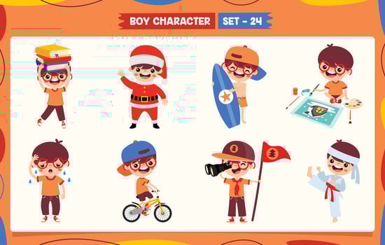 Cartoon Boy Doing Various Activities vector