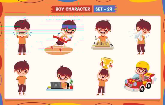 Cartoon Boy Doing Various Activities vector