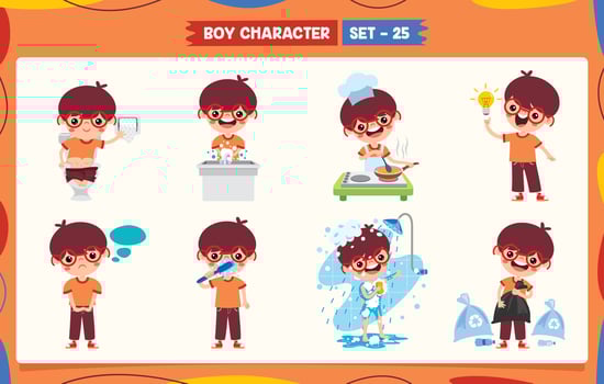 Cartoon Boy Doing Various Activities vector