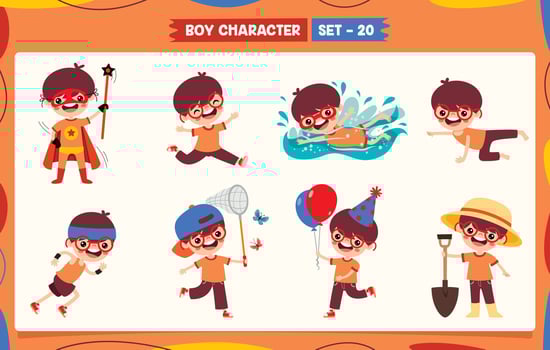 Cartoon Boy Doing Various Activities vector