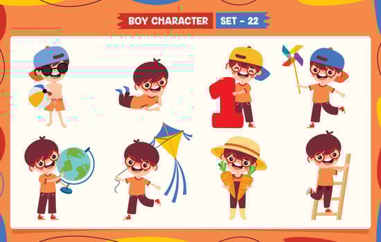 Cartoon Boy Doing Various Activities vector