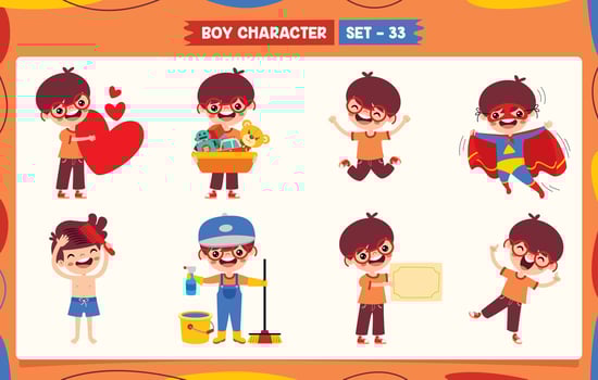 Cartoon Boy Doing Various Activities vector