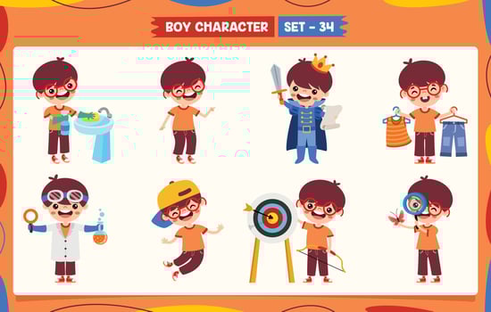 Cartoon Boy Doing Various Activities vector