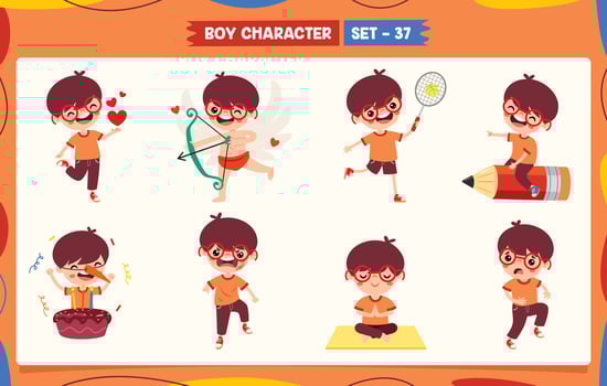 Cartoon Boy Doing Various Activities vector