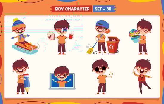 Cartoon Boy Doing Various Activities vector
