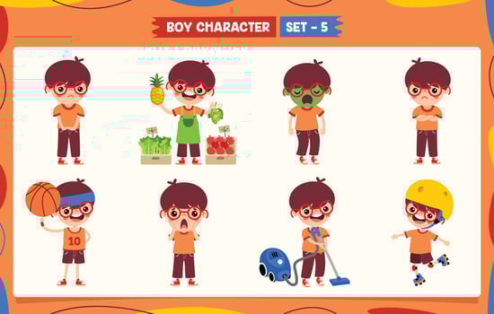 Cartoon Boy Doing Various Activities vector