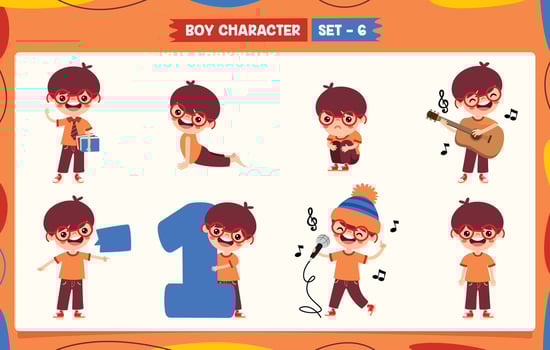 Cartoon Boy Doing Various Activities vector