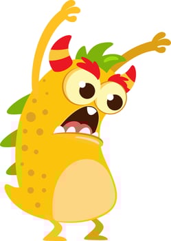 Cute Scary Monster Cartoon Character Holding His Arms Up. Vector Illustration Flat Design