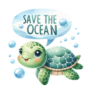 AI generated A turtle with a speech bubble  Save the Ocean under water watercolor illustration. Ai Generate. png
