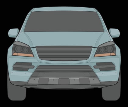 front view Vector Illustration of Isolated highlight  color car on black background, Vehicle in a Flat Cartoon Style.