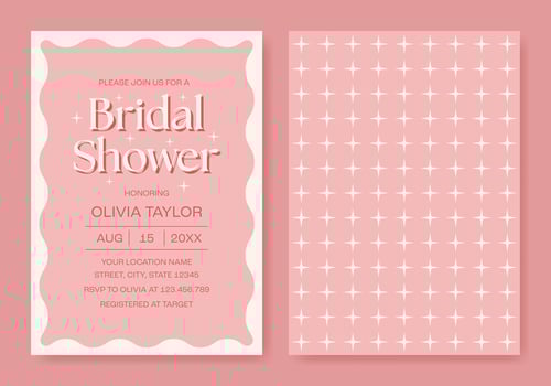 Pink wavy minimalist bridal shower invitation. Elegant retro party invitation template. Vector illustration