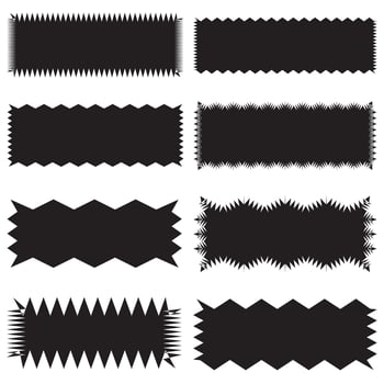 Zig zag edge rectangle shape collection. Jagged rectangular elements set. Black graphic design elements for decoration, banner, poster, template, sticker, badge. Vector