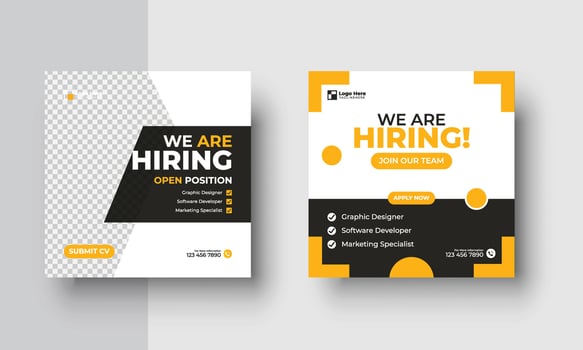 Poster for we are hiring. employees needed. Job recruitment design for companies or agency vector