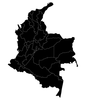 Colombia map. Map of Colombia in administrative provinces in black color png
