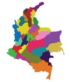 Colombia map. Map of Colombia in administrative provinces in multicolor png