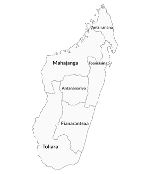 Madagascar map. Map of Madagascar in six mains regions in white color png