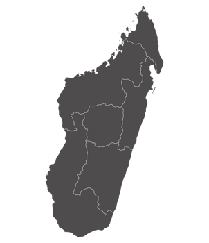 Madagascar map. Map of Madagascar in six mains regions in grey color png