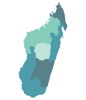Madagascar map. Map of Madagascar in six mains regions in multicolor png