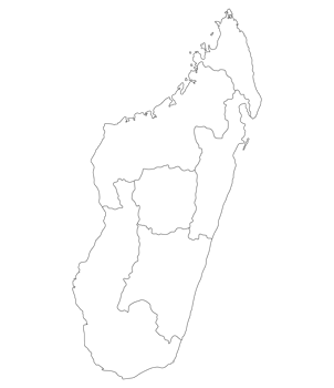 Madagascar map. Map of Madagascar in six mains regions in white color png