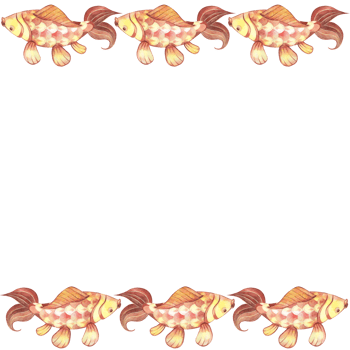 Frame made of watercolor elements. Chinese carp with large scales painted in red and yellow watercolor. Paper lantern in the shape of a fish. For cards, invitations. For printing on fabric and paper png