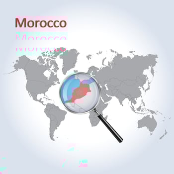 Magnified map Morocco with the flag of Morocco enlargement of maps, Vector Art