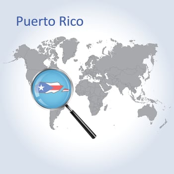Magnified map Puerto Rico with the flag of Puerto Rico enlargement of maps, Vector art