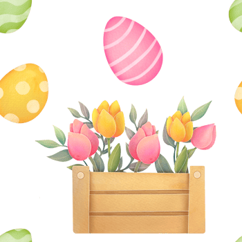 seamless pattern with flowers, branches, eggs. happy Easter greeting card. bright cute Clipart, Paschal illustration on transparent background in watercolor style. Christian church holiday Easter png
