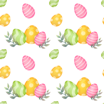 seamless pattern with plants, branches, eggs. happy Easter greeting card. bright cute Clipart, Paschal illustration on transparent background in watercolor style. Christian church holiday Easter png