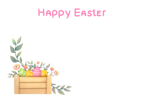 postcard for Easter holiday with flowers, eggs, happy Easter inscription, copy space. Clipart frame, border, watercolor illustration on transparent background with empty space for inscription png