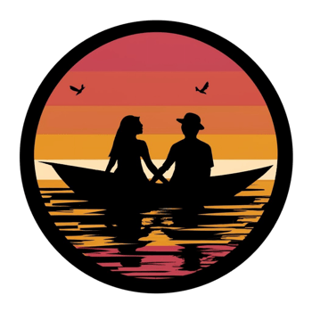 AI generated romantic graphics with a couple in love with the setting sun on the lake in the background png