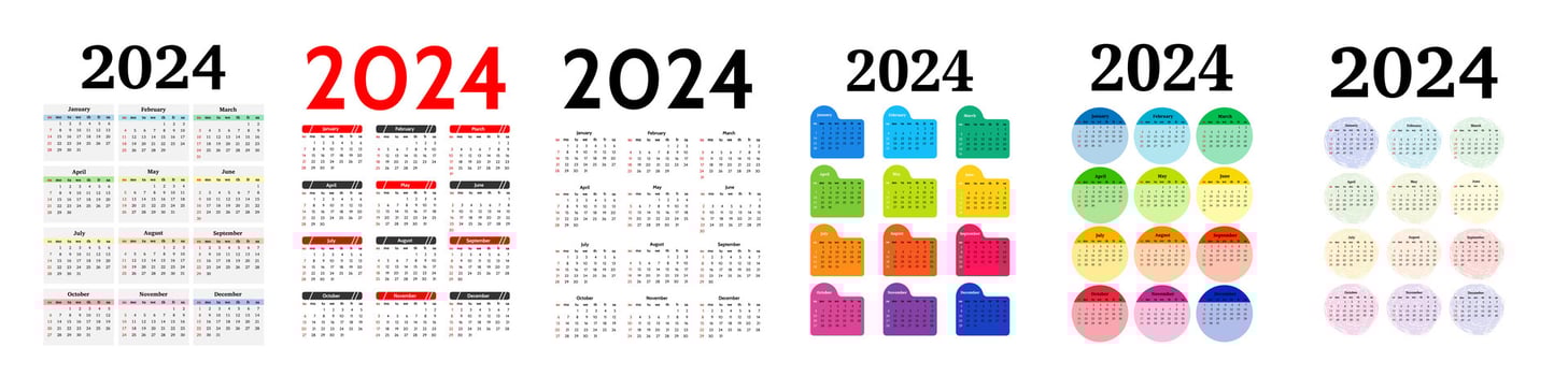 Calendar for 2024 isolated on a white background vector