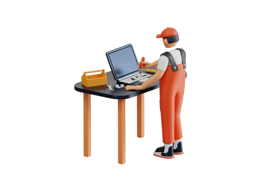 Laptop Repair Service 3D Illustration. Technician repair laptop 3d illustration png