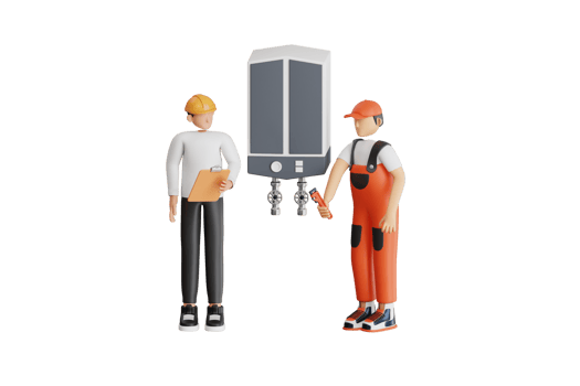 3d illustration of professional engineer repairing boiler. boiler maintenance 3d illustration png