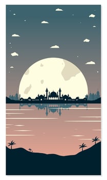 Mosque Silhouettes with Urban Buildings and Sunset Background vector