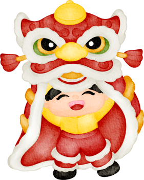 watercolor chinese lion dance png