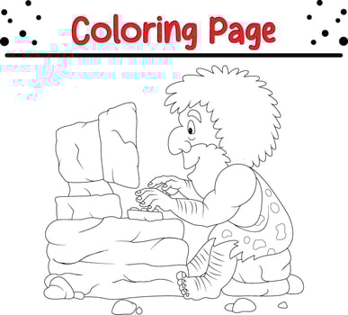 caveman coloring page for kids vector