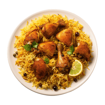 AI generated A plate of chicken biryani with chicken and spices on transparent background png
