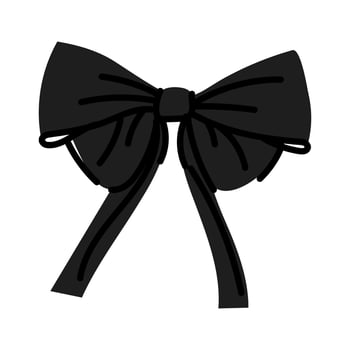 Black bow, tie, gift bow, hairpin. Vector illustration, hand-drawn. Individual colorful design elements. Wedding celebration, holiday, party decoration, gift, gift concept. Red black white colors