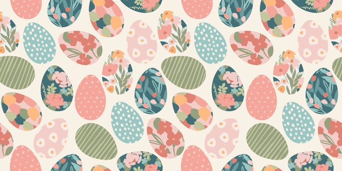 Happy Easter. Vector seamless pattern. Easter eggs with abstract flowers. Design element.